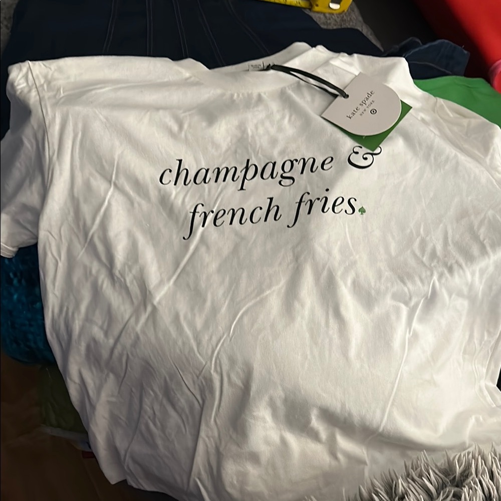 Kate Spade x Target champagne, and french fries, white tee